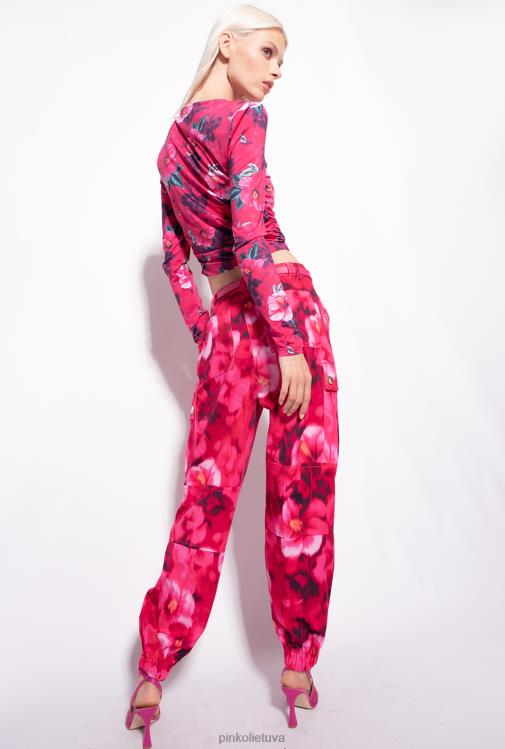 laisvalaikio kelnės | DH06P649 krovininės kelnės su hibisko raštu Pinko keli. fuksija/rožinė