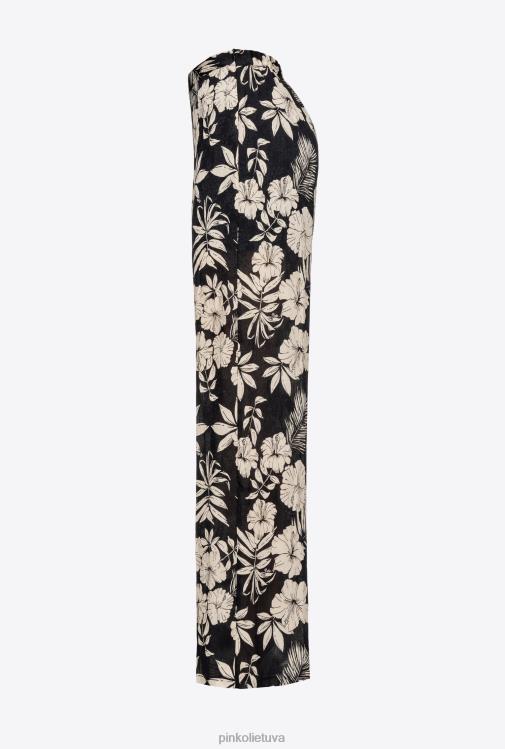 laisvalaikio kelnės | DH06P676 plačios kelnės su grafinėmis gėlių detalėmis Pinko juodas/sviestas