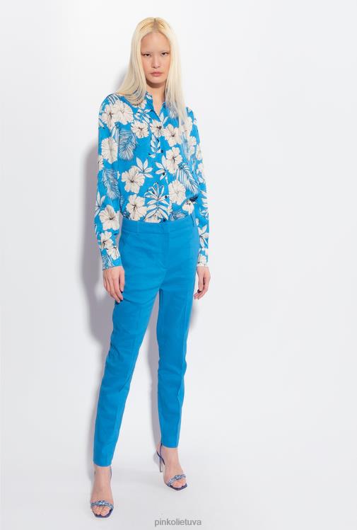 laisvalaikio kelnės | DH06P693 tamprios lininės cigarečių kelnės Pinko direktorius mėlynas