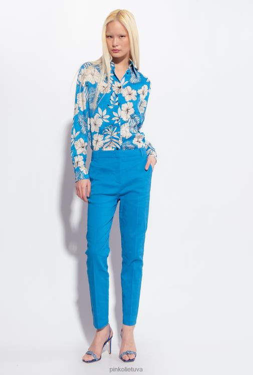 laisvalaikio kelnės | DH06P693 tamprios lininės cigarečių kelnės Pinko direktorius mėlynas