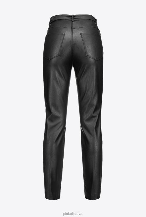 laisvalaikio kelnės | DH06P710 odinio efekto kelnės su meilės paukščių diržu Pinko limuzinas juodas