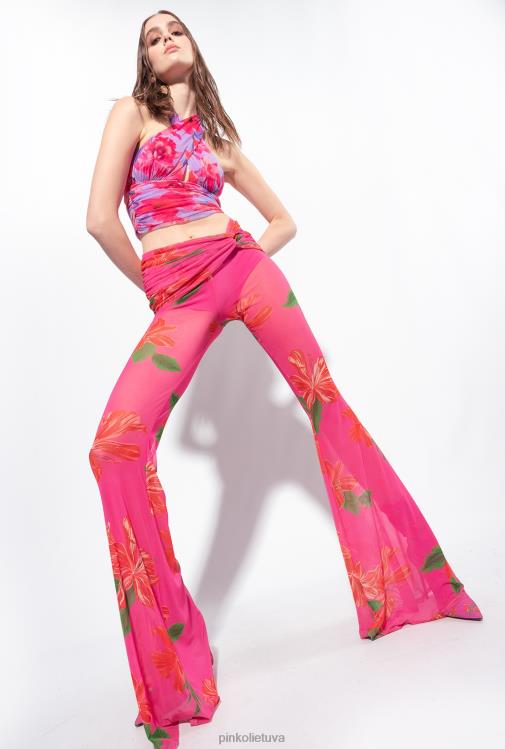 laisvalaikio kelnės | DH06P758 pusiau permatomos gėlėtos kelnės Pinko multi fuksija/raudona