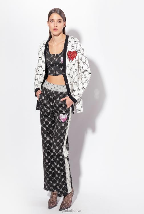laisvalaikio kelnės | DH06P773 megztos žakardo monogramos kelnės Pinko juoda/ekru