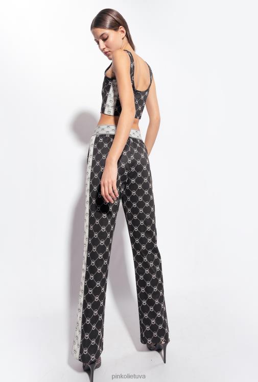 laisvalaikio kelnės | DH06P773 megztos žakardo monogramos kelnės Pinko juoda/ekru