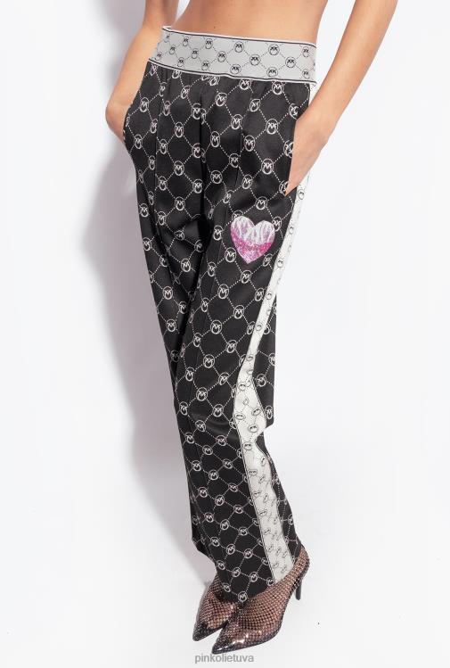 laisvalaikio kelnės | DH06P773 megztos žakardo monogramos kelnės Pinko juoda/ekru