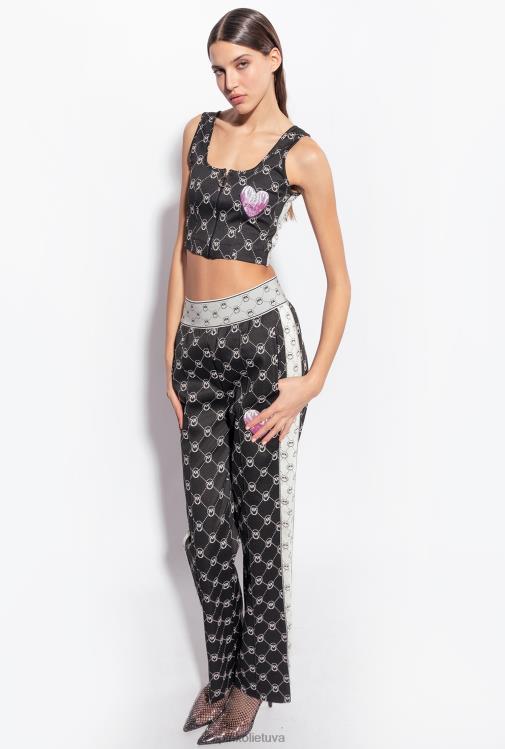 laisvalaikio kelnės | DH06P773 megztos žakardo monogramos kelnės Pinko juoda/ekru