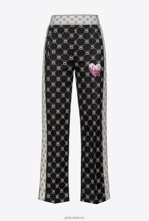 laisvalaikio kelnės | DH06P773 megztos žakardo monogramos kelnės Pinko juoda/ekru