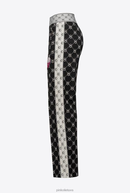 laisvalaikio kelnės | DH06P773 megztos žakardo monogramos kelnės Pinko juoda/ekru