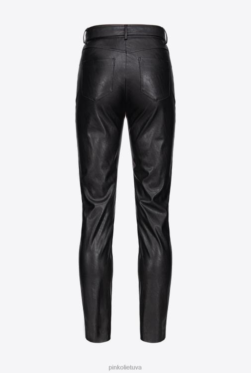 laisvalaikio kelnės | DH06P785 odinio efekto kelnės su meilės paukščių diržu Pinko limuzinas juodas