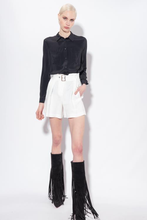 šortai | DH06P686 lininiai šortai su diržu Pinko šilko baltumo