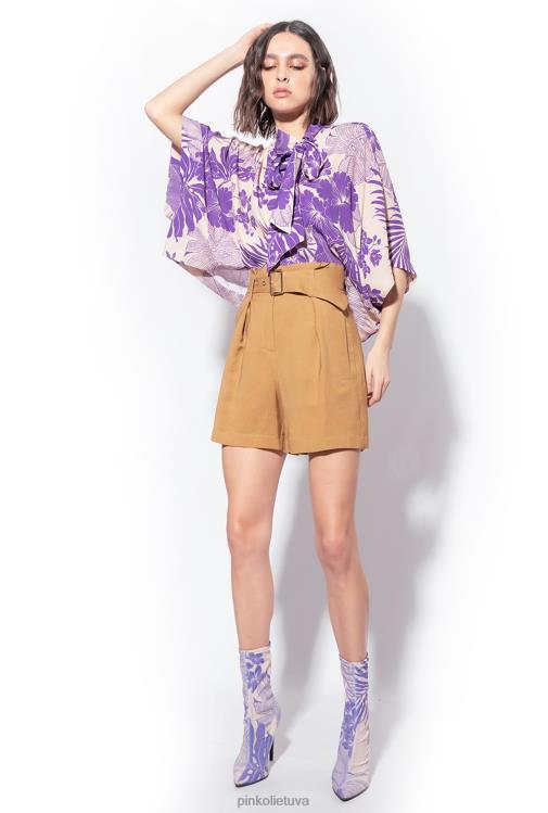 šortai | DH06P687 lininiai šortai su diržu Pinko garstyčios