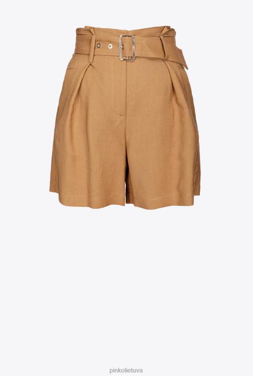šortai | DH06P687 lininiai šortai su diržu Pinko garstyčios