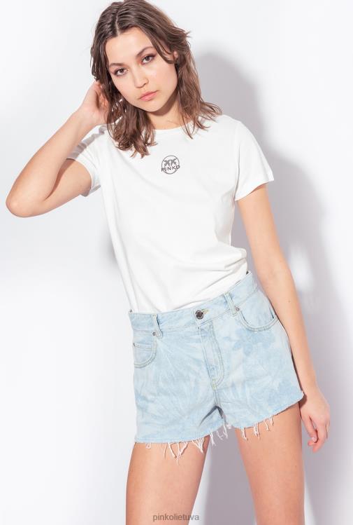 šortai | DH06P690 džinsiniai šortai su lazeriniu tropiniu motyvu Pinko žydra/balta