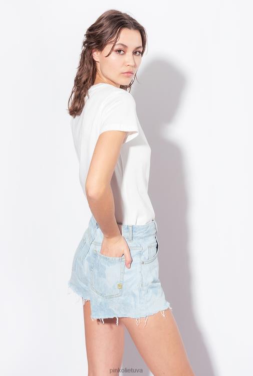 šortai | DH06P690 džinsiniai šortai su lazeriniu tropiniu motyvu Pinko žydra/balta