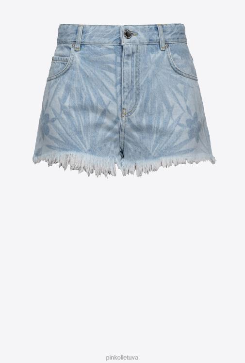 šortai | DH06P690 džinsiniai šortai su lazeriniu tropiniu motyvu Pinko žydra/balta