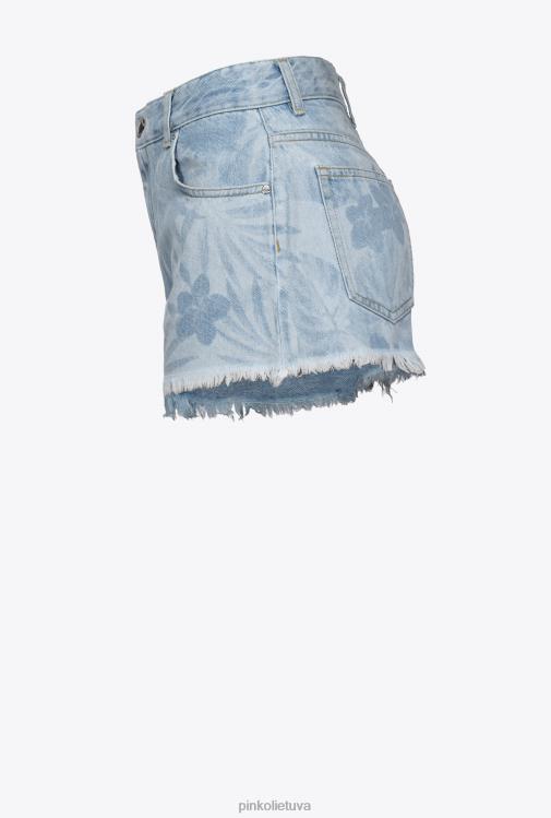 šortai | DH06P690 džinsiniai šortai su lazeriniu tropiniu motyvu Pinko žydra/balta