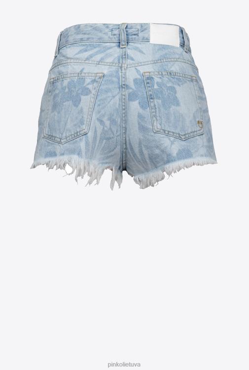 šortai | DH06P690 džinsiniai šortai su lazeriniu tropiniu motyvu Pinko žydra/balta
