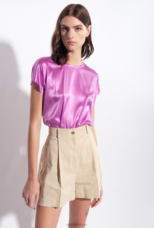 šortai | DH06P701 tamprūs lininiai šortai Pinko matinio migdolinio smėlio spalvos