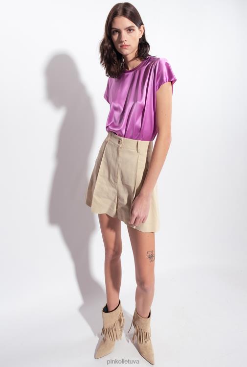 šortai | DH06P701 tamprūs lininiai šortai Pinko matinio migdolinio smėlio spalvos