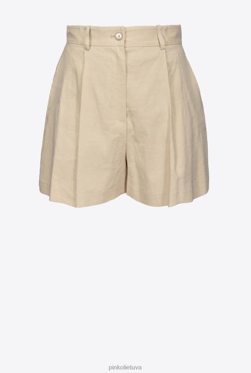 šortai | DH06P701 tamprūs lininiai šortai Pinko matinio migdolinio smėlio spalvos