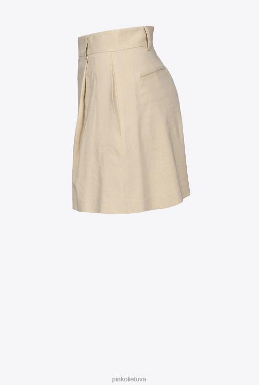 šortai | DH06P701 tamprūs lininiai šortai Pinko matinio migdolinio smėlio spalvos