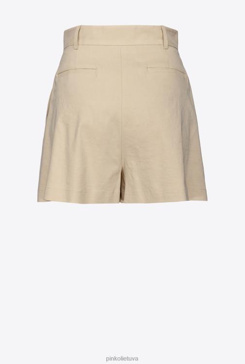 šortai | DH06P701 tamprūs lininiai šortai Pinko matinio migdolinio smėlio spalvos