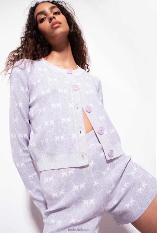 šortai | DH06P718 monogramos lurex šortai Pinko alyvinė/balta