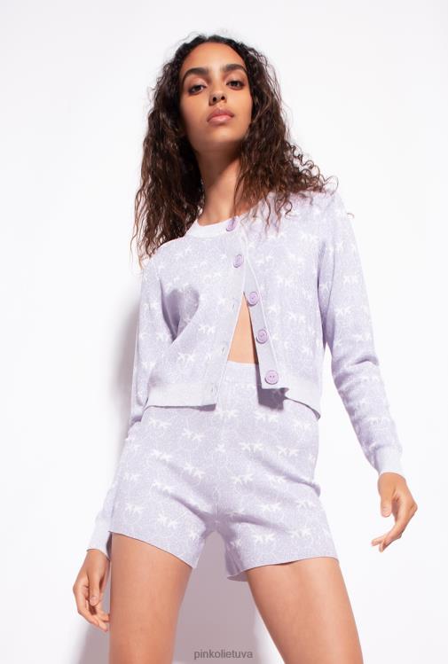 šortai | DH06P718 monogramos lurex šortai Pinko alyvinė/balta