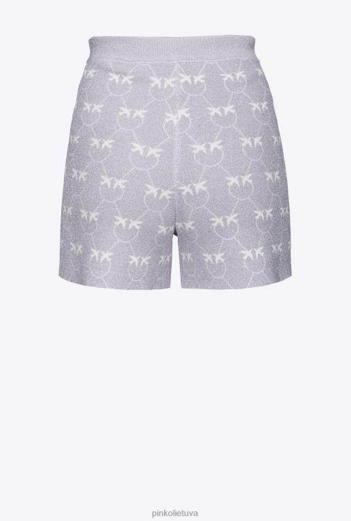 šortai | DH06P718 monogramos lurex šortai Pinko alyvinė/balta