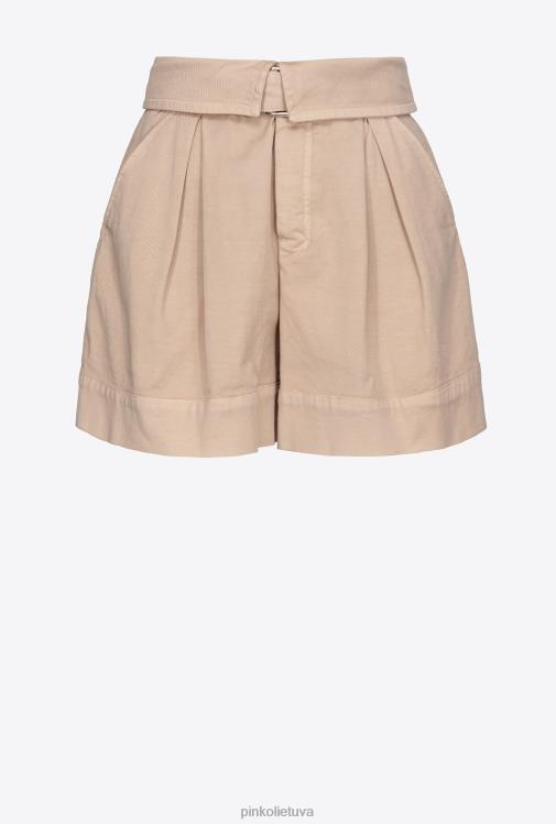 šortai | DH06P751 šortai su diržu aukštu liemeniu Pinko safari smėlio spalvos