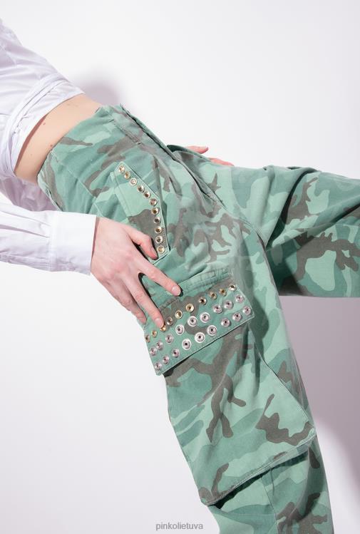 džinsai | DH06P647 kamufliažinės krovininės kelnės su cirkonio akmenimis Pinko daugiaspalvis: žalia/ruda