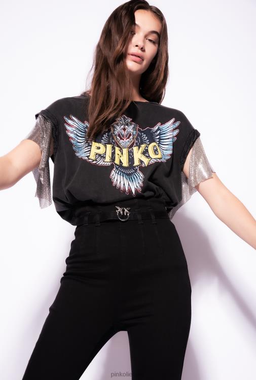 džinsai | DH06P722 ploni džinsai su skeltuku pakraštyje Pinko limuzinas juodas