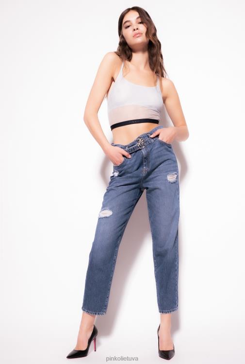 džinsai | DH06P851 mamai tinkantys džinsai su meilės paukščių diržu Pinko vidutinio derliaus plovimas