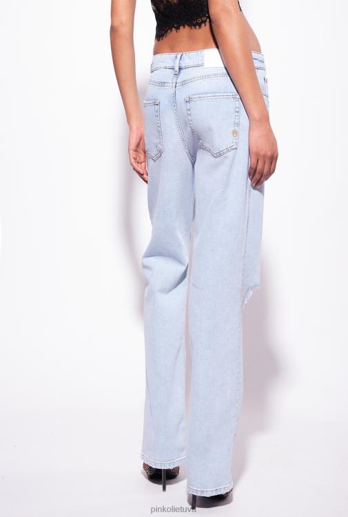 džinsai | DH06P853 boyfriend džinsai su plyšimais Pinko marmuro plovimas