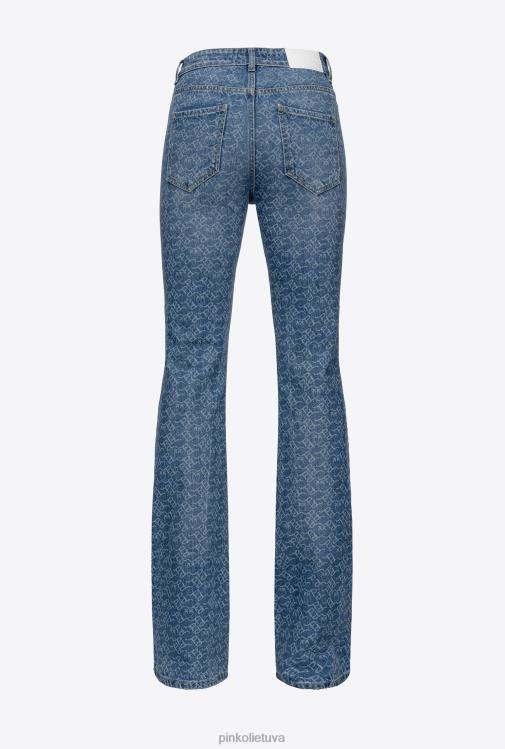 džinsai | DH06P870 platėjantys džinsiniai džinsai su logotipu Pinko balta/tamsiai mėlyna