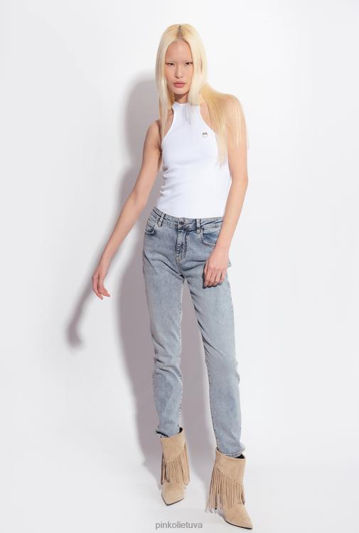 džinsai | DH06P871 siauri džinsai iš dėvėtos išvaizdos tamprios pudros džinso Pinko geltonas plovimas