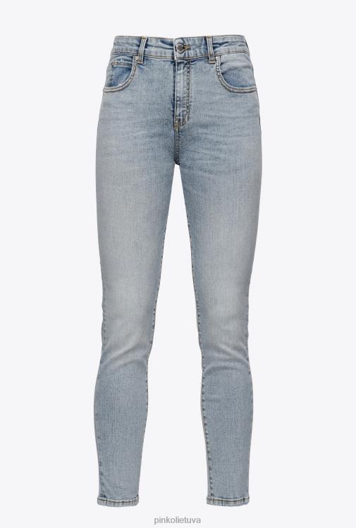 džinsai | DH06P871 siauri džinsai iš dėvėtos išvaizdos tamprios pudros džinso Pinko geltonas plovimas