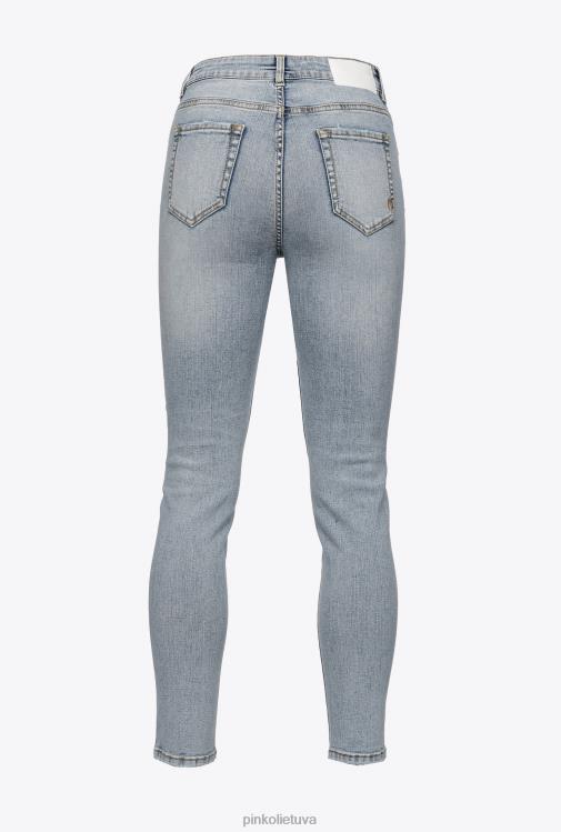 džinsai | DH06P871 siauri džinsai iš dėvėtos išvaizdos tamprios pudros džinso Pinko geltonas plovimas