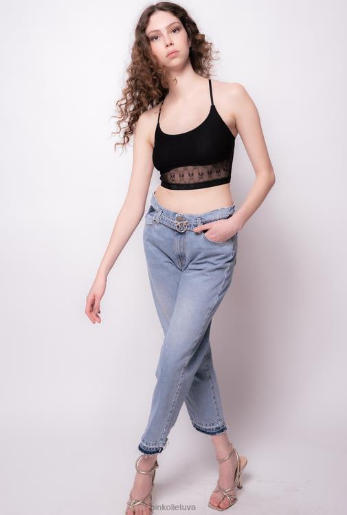 džinsai | DH06P886 mamai tinkantys džinsai su meilės paukščių diržu Pinko šešėlis mėlynas