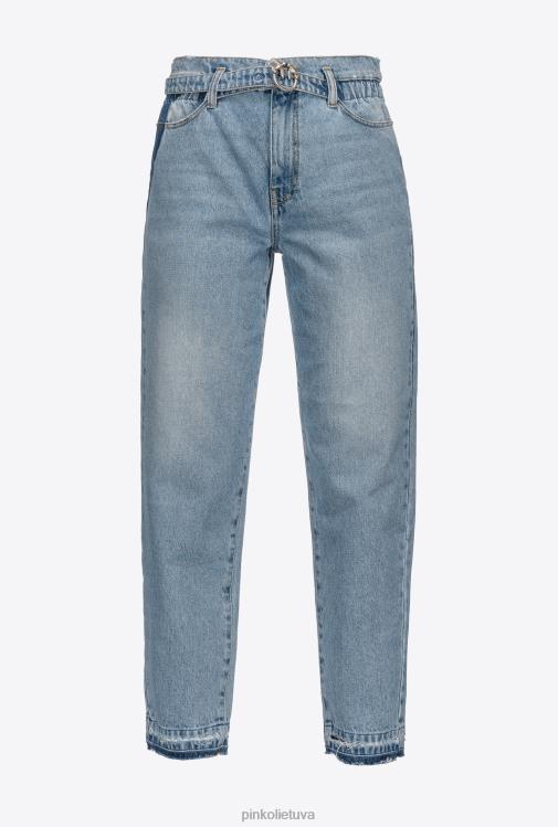 džinsai | DH06P886 mamai tinkantys džinsai su meilės paukščių diržu Pinko šešėlis mėlynas
