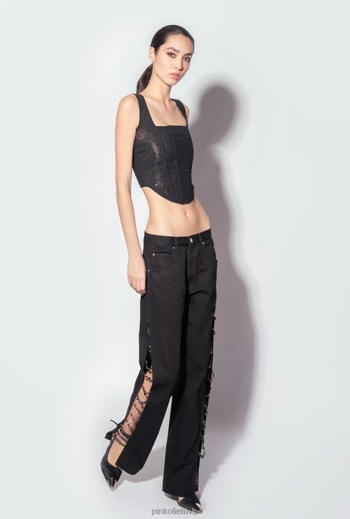 džinsai | DH06P888 galleria kalnų krištolinės grandinėlės kelnės Pinko limuzinas juodas