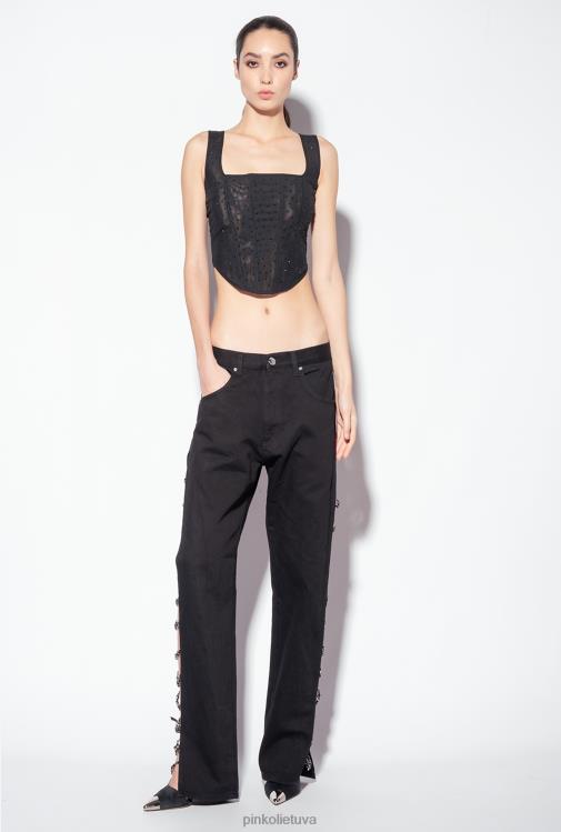 džinsai | DH06P888 galleria kalnų krištolinės grandinėlės kelnės Pinko limuzinas juodas