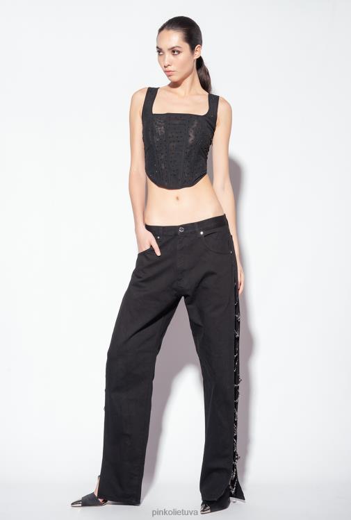 džinsai | DH06P888 galleria kalnų krištolinės grandinėlės kelnės Pinko limuzinas juodas