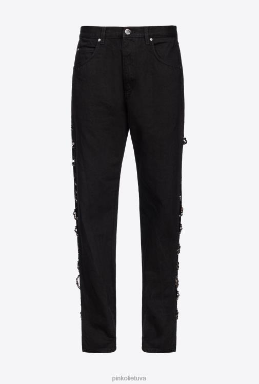 džinsai | DH06P888 galleria kalnų krištolinės grandinėlės kelnės Pinko limuzinas juodas
