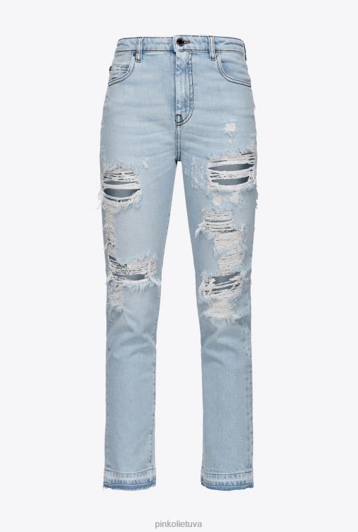 džinsai | DH06P893 ploni džinsiniai džinsai su plyšimo ir plyšimo detalėmis Pinko lengvas balinimo plovimas
