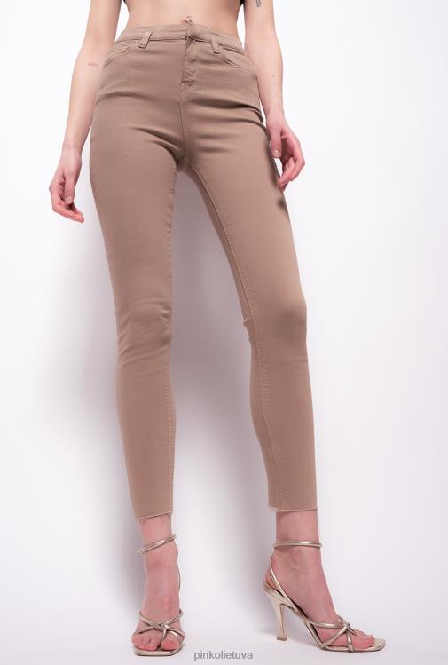 džinsai | DH06P896 siauros kelnės su meilės paukščių diržu Pinko ricinos smėlio spalvos