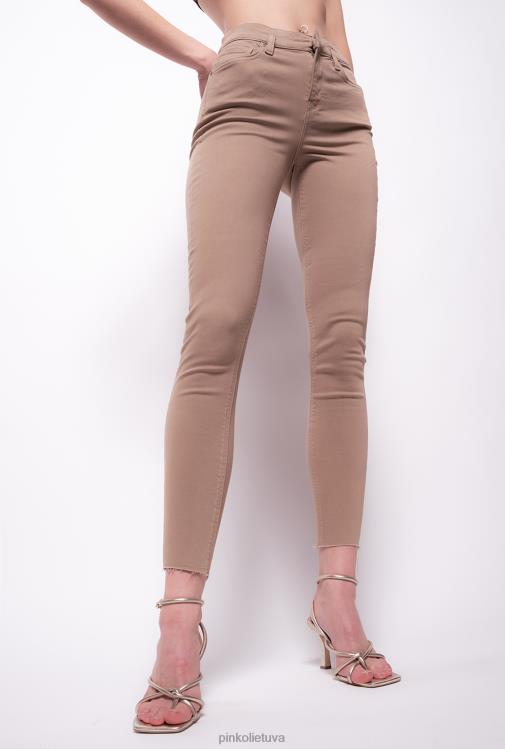 džinsai | DH06P896 siauros kelnės su meilės paukščių diržu Pinko ricinos smėlio spalvos