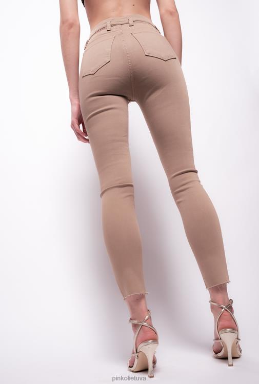 džinsai | DH06P896 siauros kelnės su meilės paukščių diržu Pinko ricinos smėlio spalvos