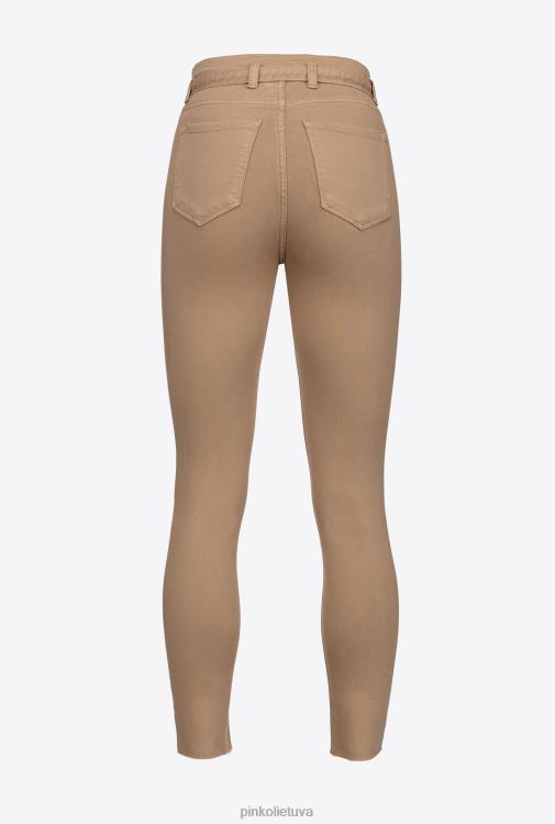 džinsai | DH06P896 siauros kelnės su meilės paukščių diržu Pinko ricinos smėlio spalvos