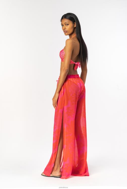 maudymosi kostiumėliai | DH06P777 plačios kelnės su gėlių raštu Pinko mult.rožinė/oranžinė
